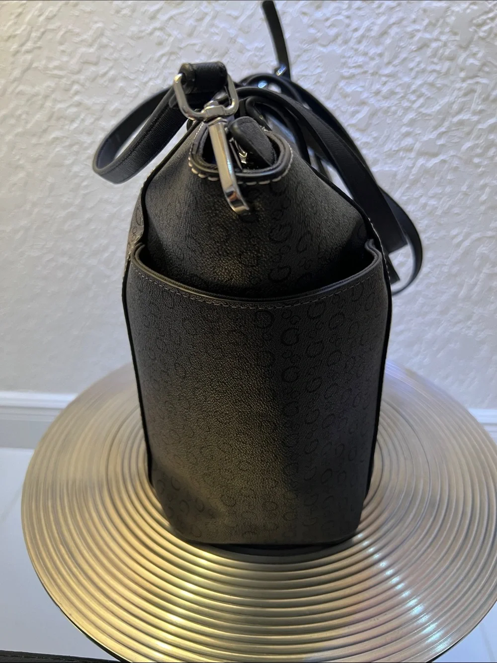 GUESS NWOT XL Black and Gray Monogram Tote with Shoulder Strap